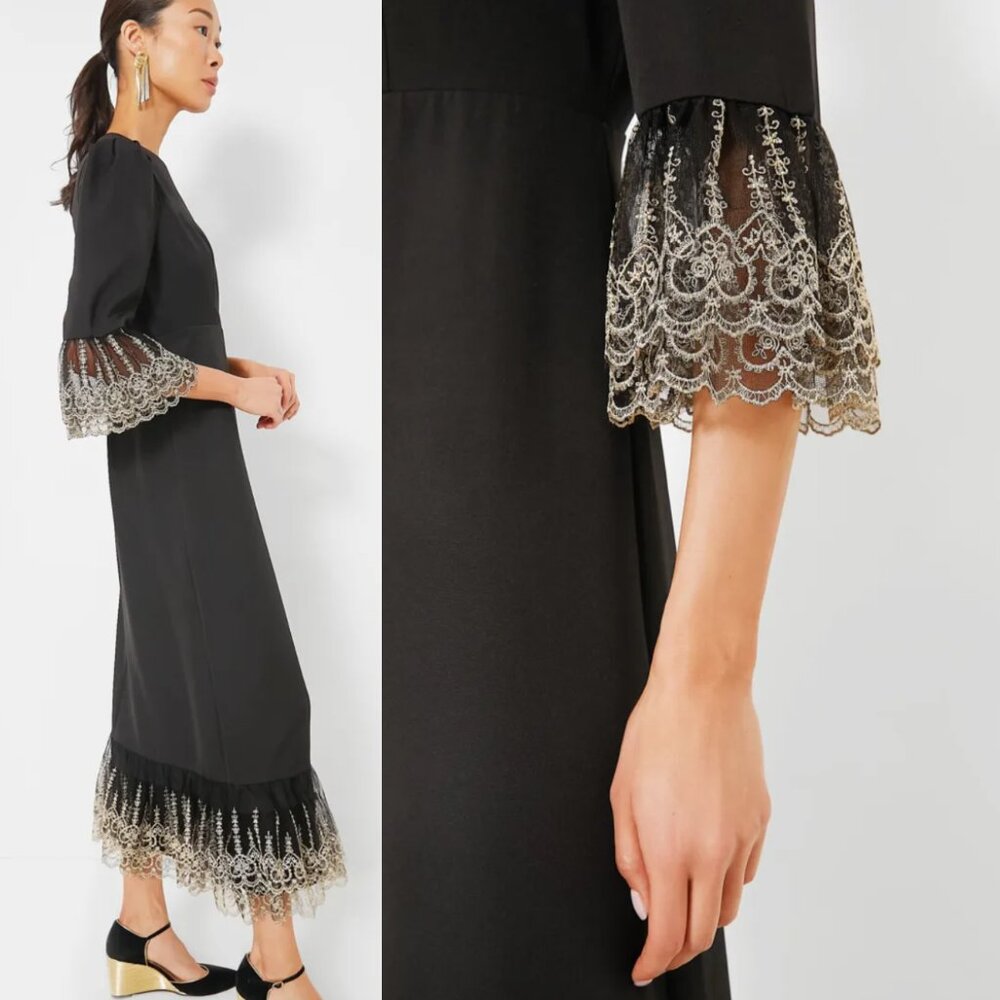 Pomander Place NEW Black Lillith Gold Lace Formal Maxi Dress Size S - Picture 2 of 12